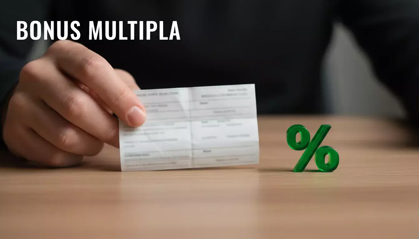 Bonus multipla scommesse: schedina con più eventi selezionati e segno percentuale di bonus