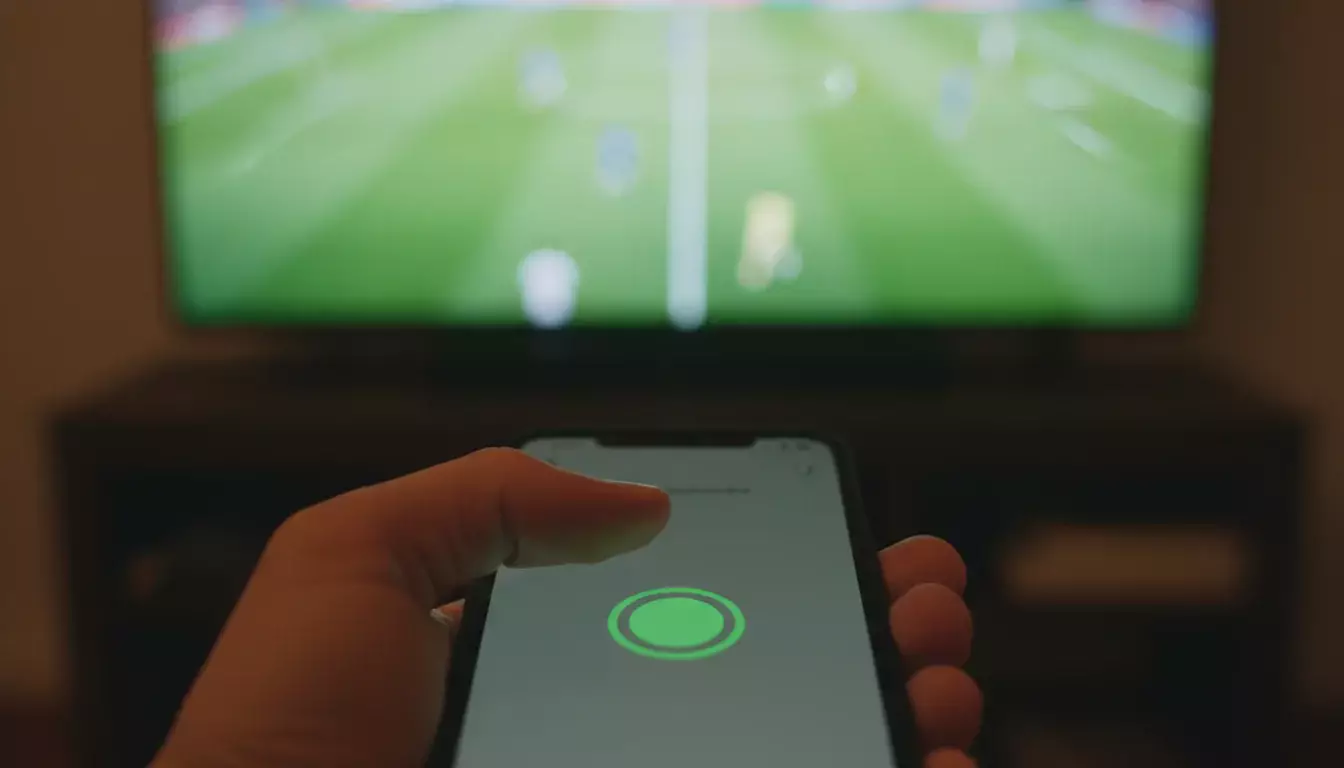 Cash out scommesse: dito che preme un pulsante verde su uno smartphone durante una partita di calcio