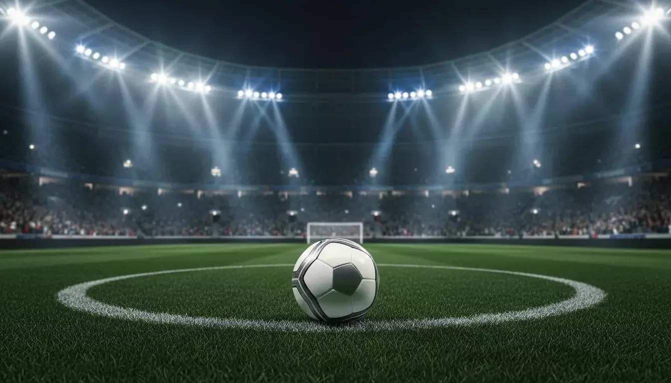 Scommesse Champions League: pallone da calcio sul campo di uno stadio europeo durante una notte di coppa