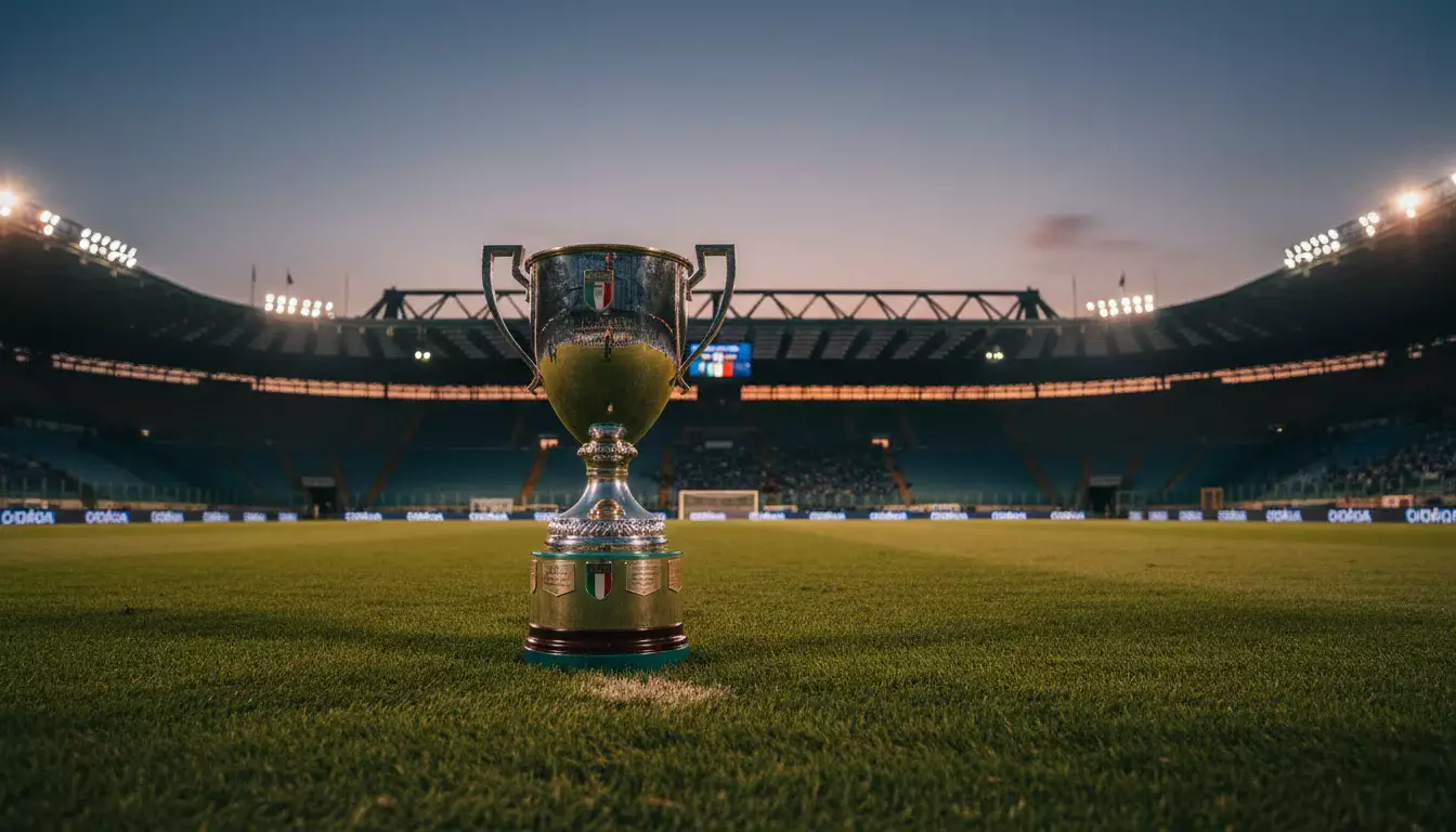 Scommesse Coppa Italia: trofeo della Coppa Italia su sfondo stadio illuminato
