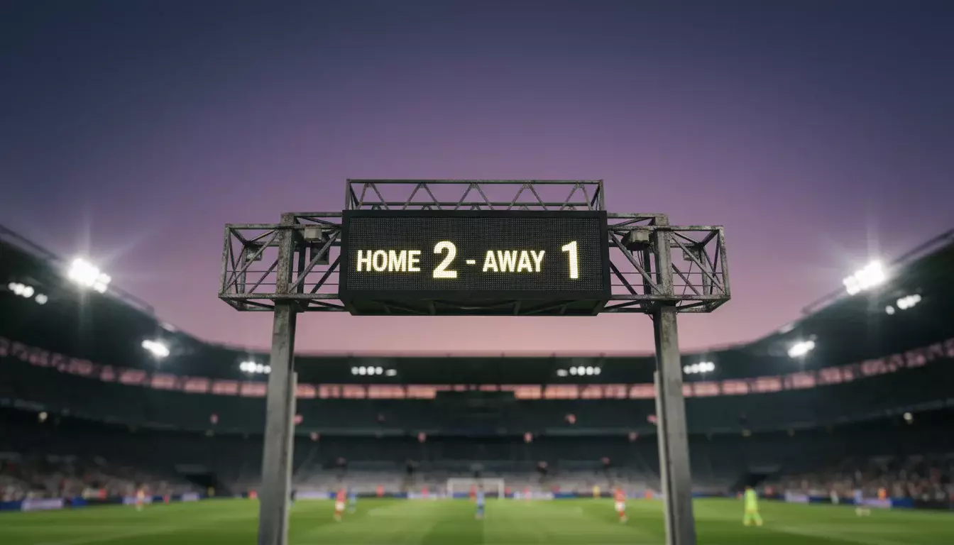 Scommesse over under calcio: tabellone segnapunti di uno stadio con il risultato di una partita di calcio