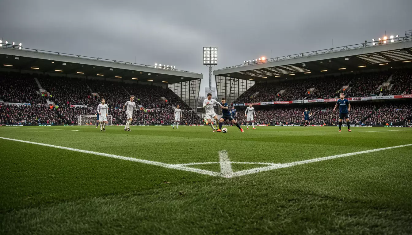 Scommesse Premier League: campo da calcio inglese con erba verde sotto i riflettori di uno stadio